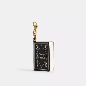 Coach Black and White Book Charm Keychain with Gold Hardware